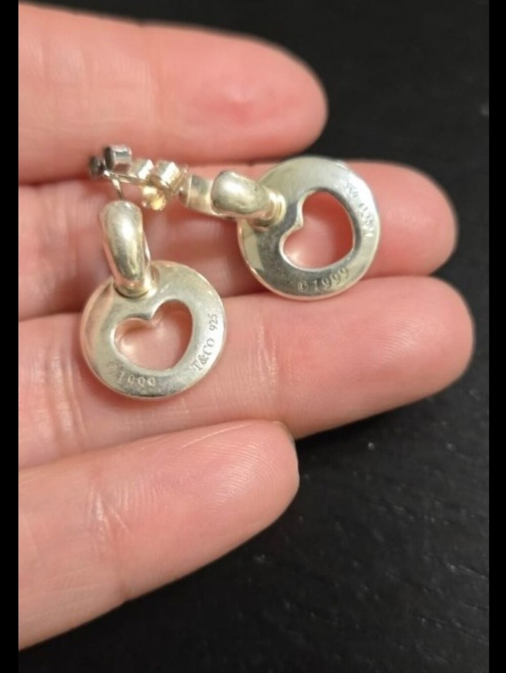 Tiffany & Co. Sterling Silver Stencil Heart Drop Dangle Earrings